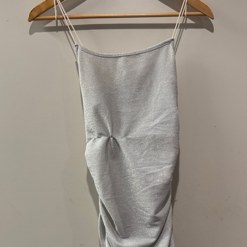 SHEIN Shimmering Silver Strapless Dress